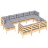 vidaXL 10 Piece Garden Lounge Set with Grey Cushions Solid Pinewood