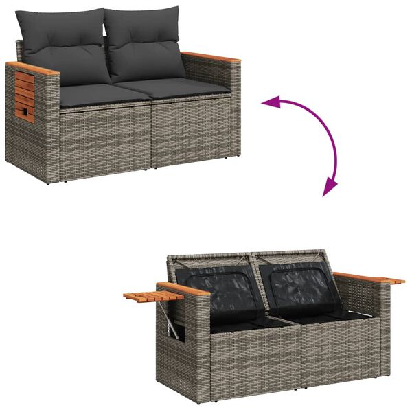 vidaXL Garden Sofa with Cushions 2-Seater Grey Poly Rattan