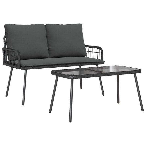 vidaXL 2 Piece Garden Dining Set with Cushions Black Poly Rattan