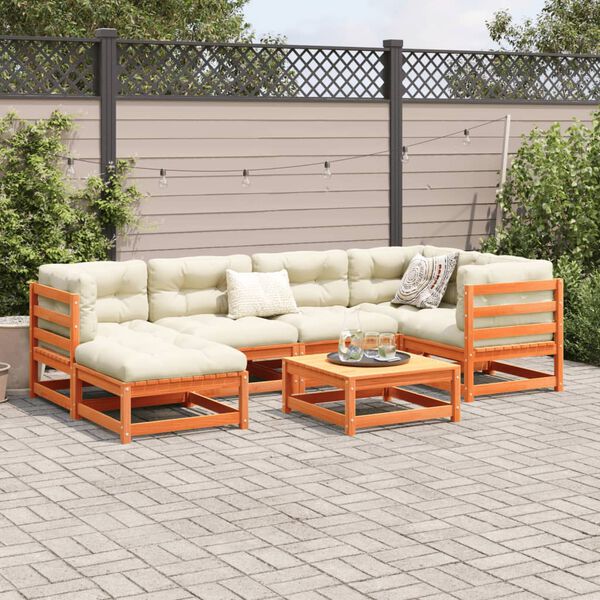 vidaXL 7 Piece Garden Sofa Set with Cushions Wax Brown Solid Wood Pine