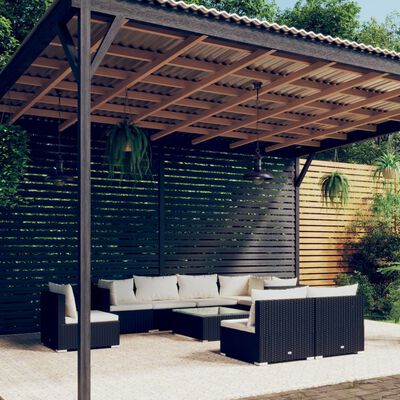 vidaXL 9 Piece Garden Lounge Set with Cushions Poly Rattan Black