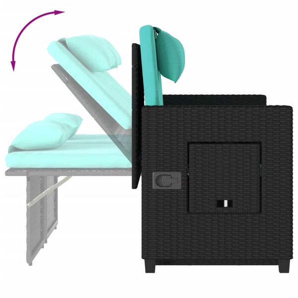 vidaXL Reclining Garden Bench with Cushions Black Poly Rattan