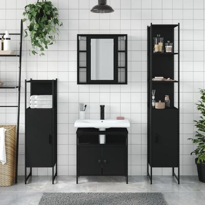 vidaXL 4 Piece Bathroom Cabinet Set Black Engineered Wood