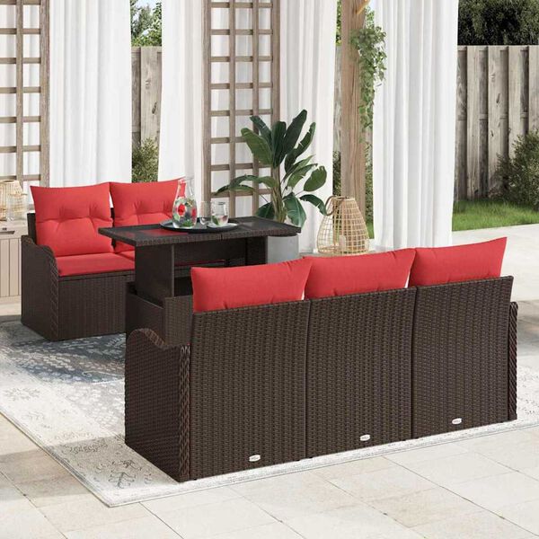 vidaXL Garden Sofa Set with Cushion 6 pcs Brown Poly rattan