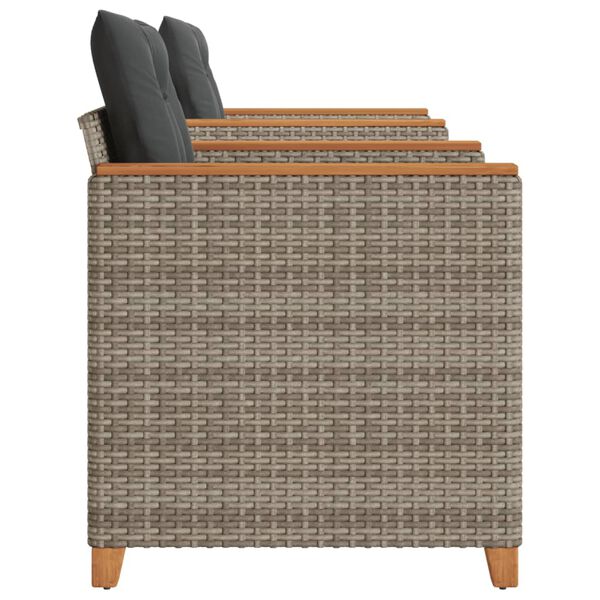 vidaXL 3 Piece Bistro Set with Cushions Grey Poly Rattan Acacia Wood