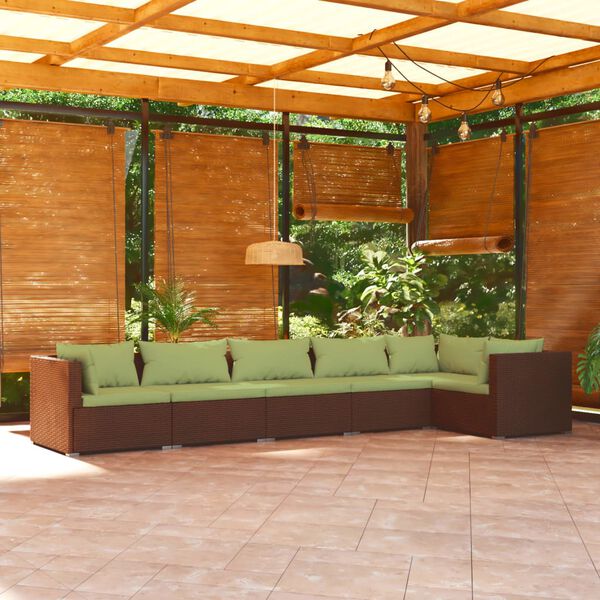 vidaXL 6 Piece Garden Lounge Set with Cushions Poly Rattan Brown