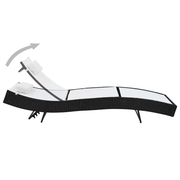 vidaXL Sun Lounger with Pillow Poly Rattan Black