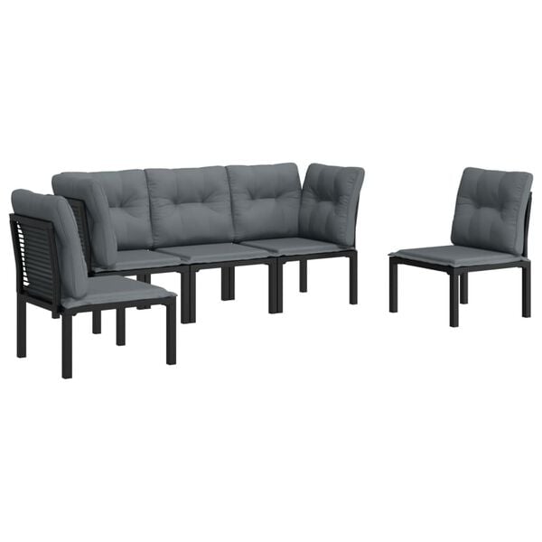 vidaXL 5 Piece Garden Lounge Set Black and Grey Poly Rattan
