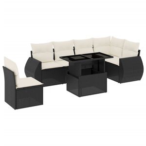 vidaXL 7 Piece Garden Sofa Set with Cushions Black Poly Rattan
