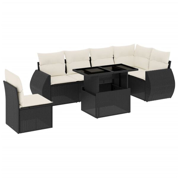 vidaXL 7 Piece Garden Sofa Set with Cushions Black Poly Rattan