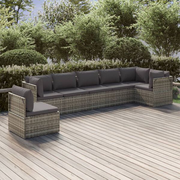 vidaXL 7 Piece Garden Lounge Set with Cushions Grey Poly Rattan
