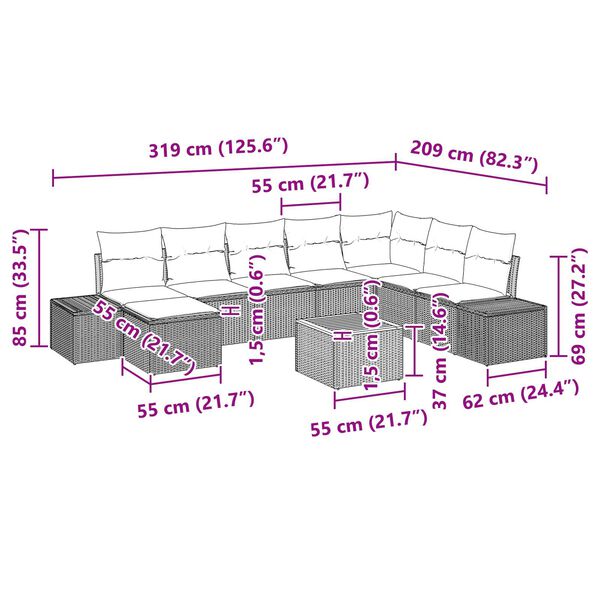vidaXL 9 Piece Garden Sofa Set with Cushions Black Poly Rattan Acacia