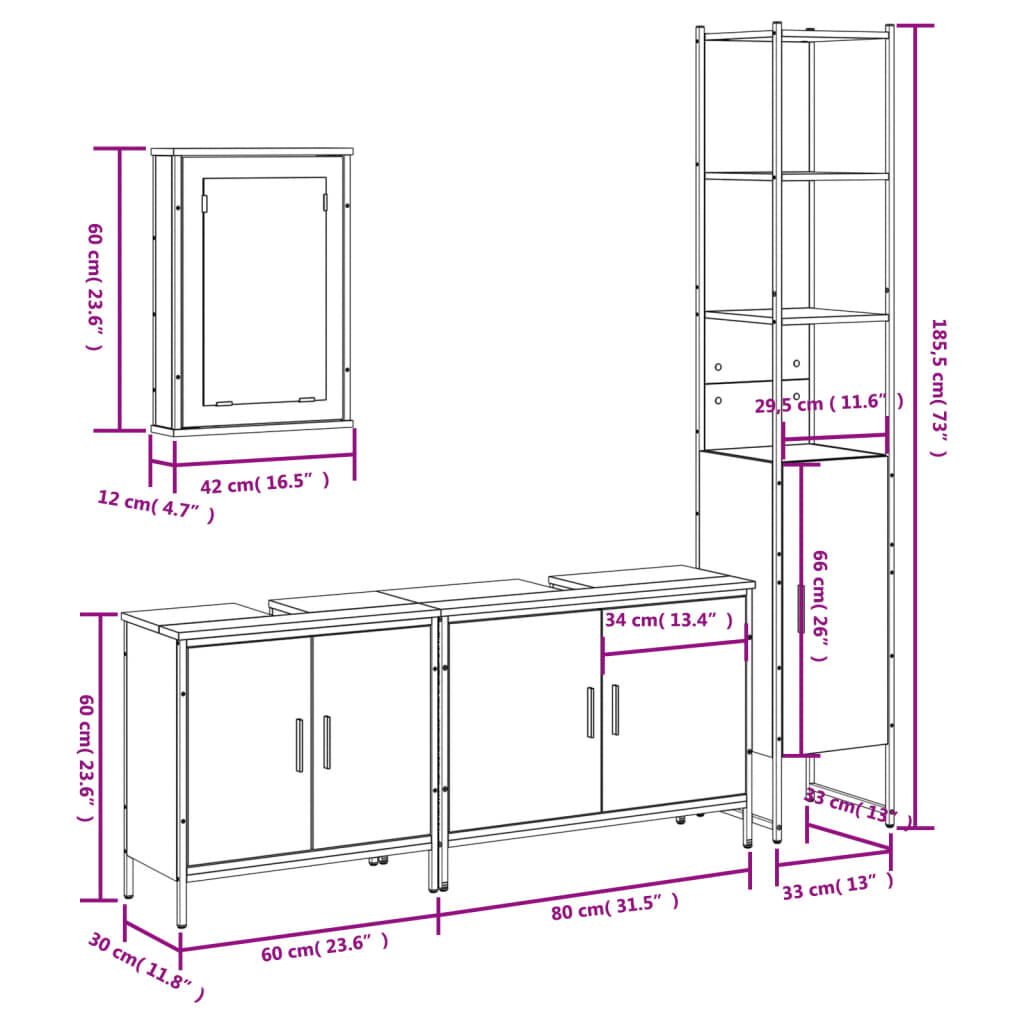 vidaXL 4 Piece Bathroom Furniture Set Smoked Oak Engineered Wood