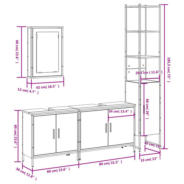 vidaXL 4 Piece Bathroom Furniture Set Smoked Oak Engineered Wood