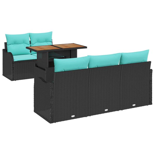 vidaXL 6 Piece Garden Sofa Set with Cushions Black Poly Rattan Acacia