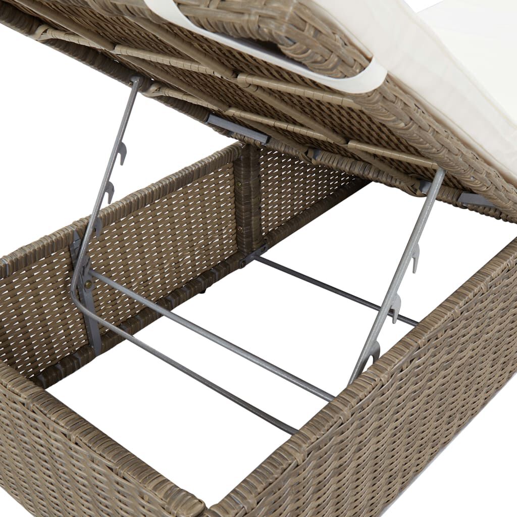 vidaXL Sunlounger Poly Rattan Brown and Cream White