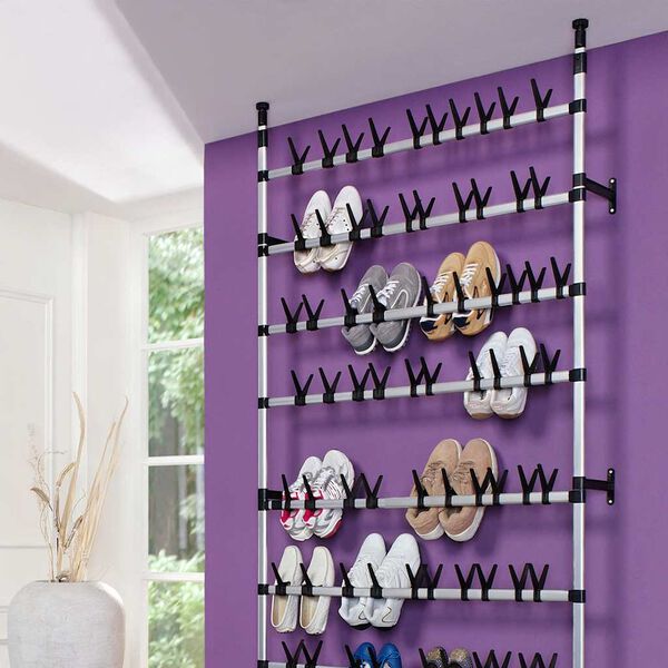 vidaXL Telescopic Shoe Rack with Rods Aluminium