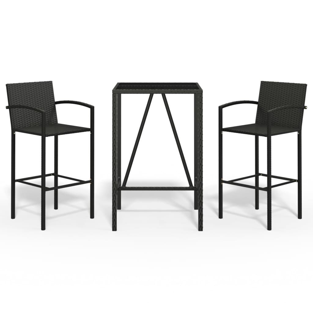 vidaXL 3 Piece Garden Bar Set Black Poly Rattan