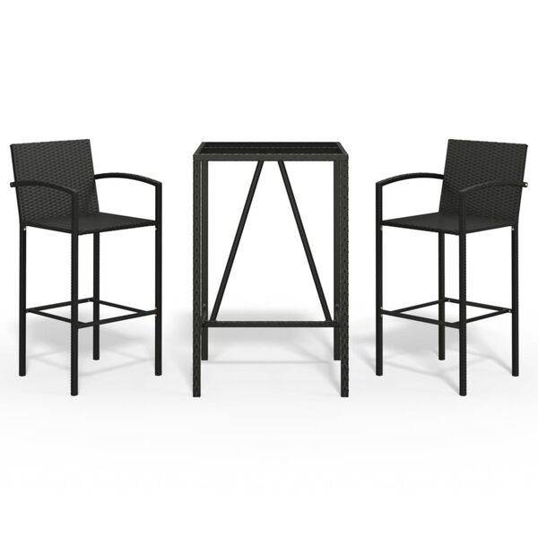 vidaXL 3 Piece Garden Bar Set Black Poly Rattan