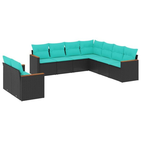 vidaXL 9 Piece Garden Sofa Set with Cushions Black Poly Rattan