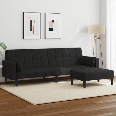 vidaXL 2-Seater Sofa Bed with Footstool Black Fabric