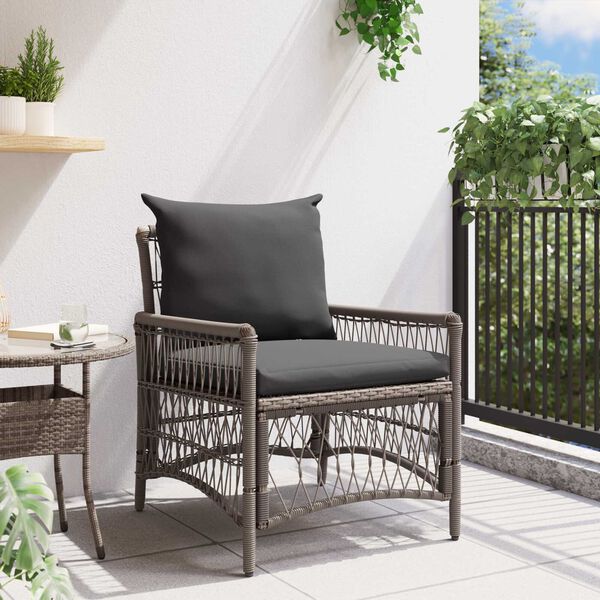 vidaXL Garden Chair with Cushions Grey Poly Rattan