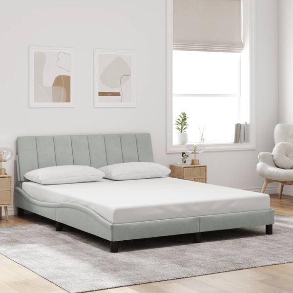 vidaXL Bed Frame without Mattress "Hanko" Light Grey 152x203 cm Queen Velvet