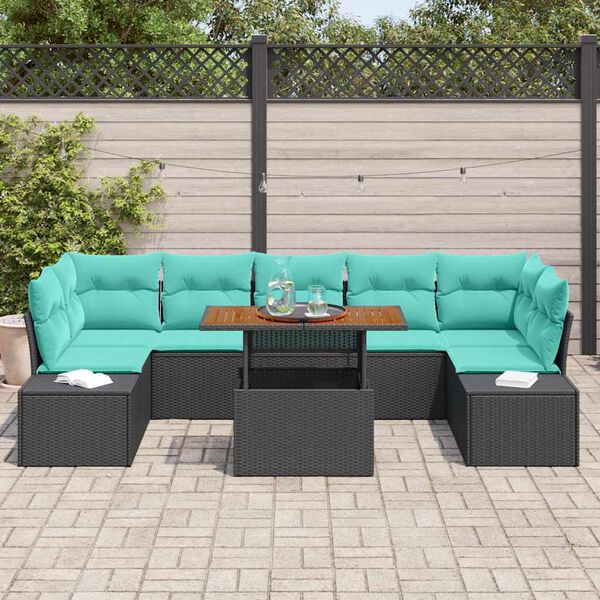 vidaXL Garden Dining Set with Cushion 8 pcs Black and Teal