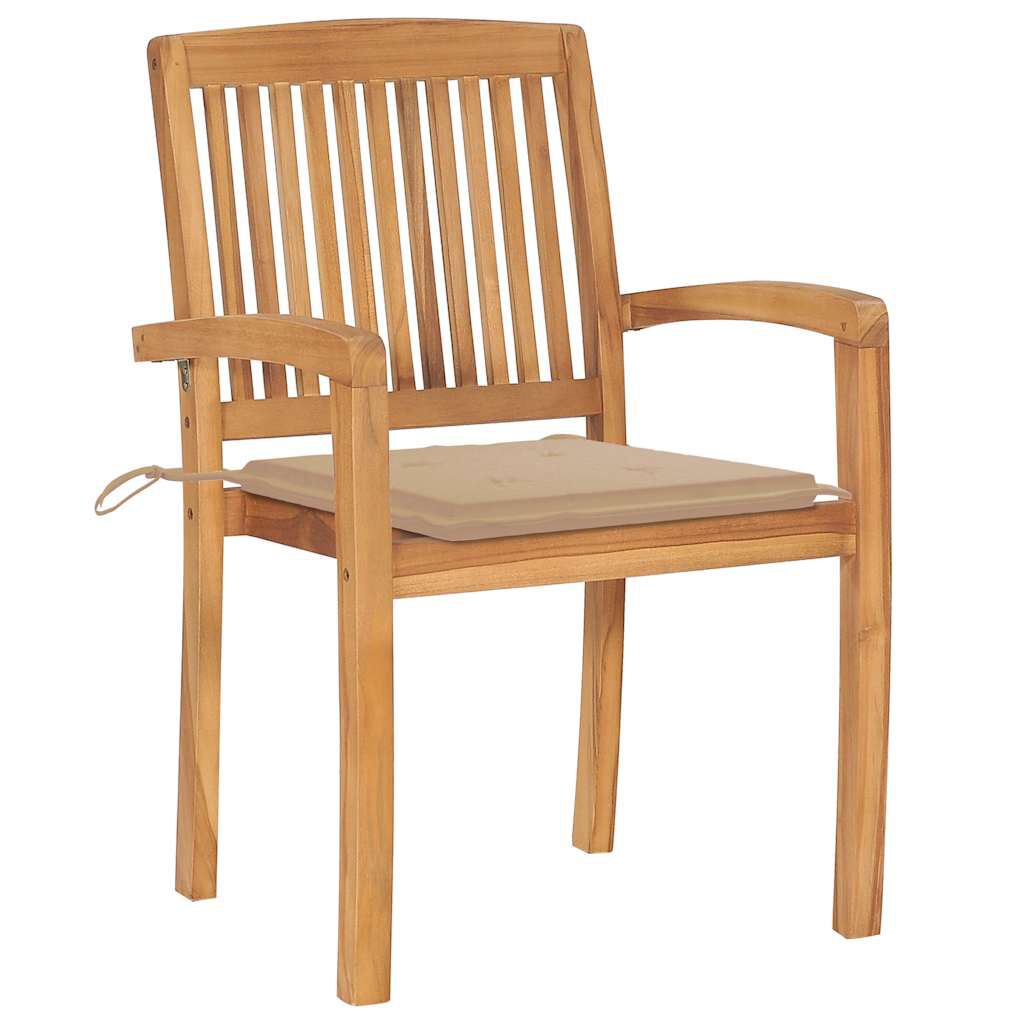 vidaXL Stacking Garden Chairs with Cushions 4 pcs Solid Teak Wood