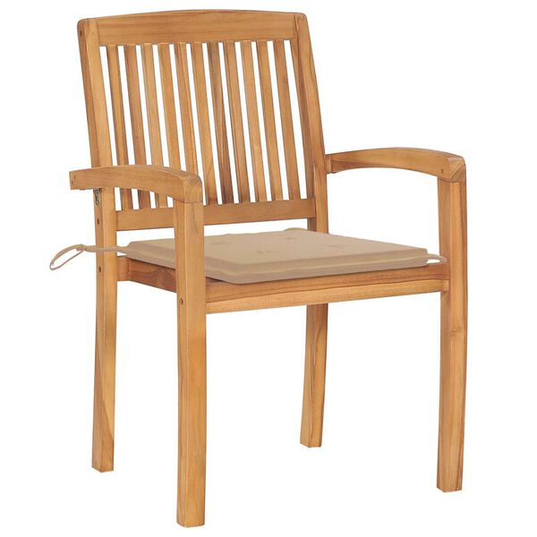 vidaXL Stacking Garden Chairs with Cushions 4 pcs Solid Teak Wood