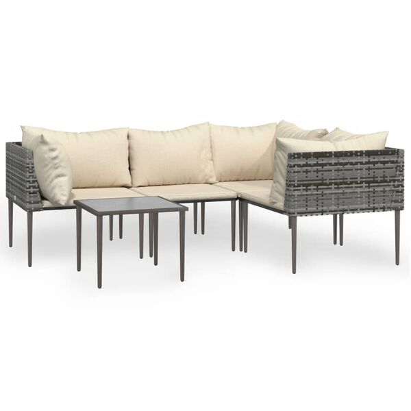 vidaXL 5 Piece Garden Lounge Set with Cushions Grey Poly Rattan