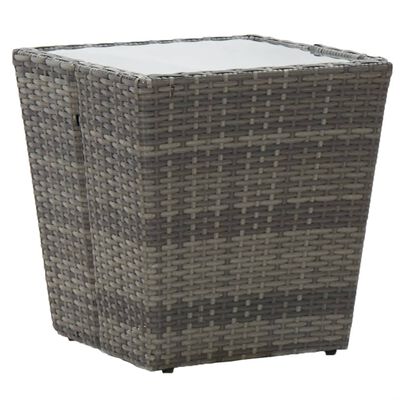 vidaXL Tea Table Grey 41.5x41.5x43 cm Poly Rattan and Tempered Glass