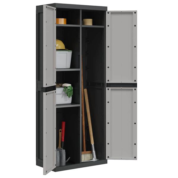 vidaXL Outdoor Storage Cabinet Grey and Black 65x37x165 cm PP