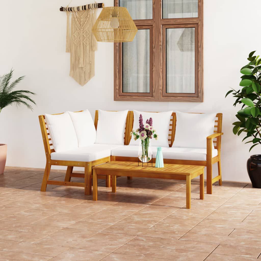 vidaXL 4 Piece Garden Lounge Set with Cushion Cream Solid Acacia Wood