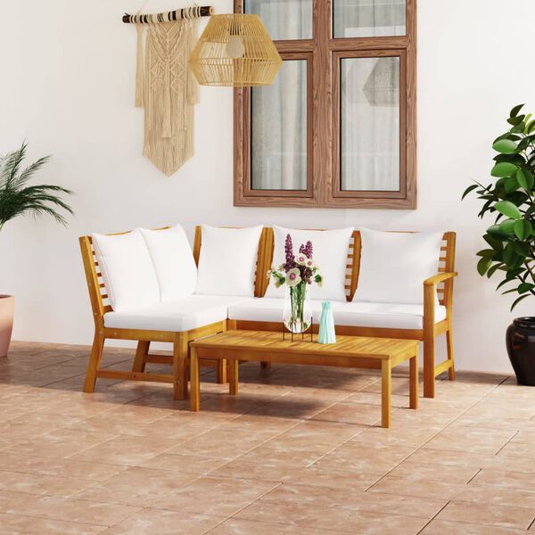 vidaXL 4 Piece Garden Lounge Set with Cushion Cream Solid Acacia Wood