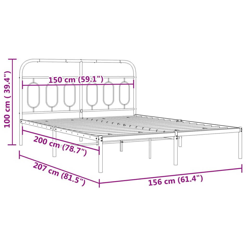 vidaXL Metal Bed Frame without Mattress with Headboard White 150x200cm