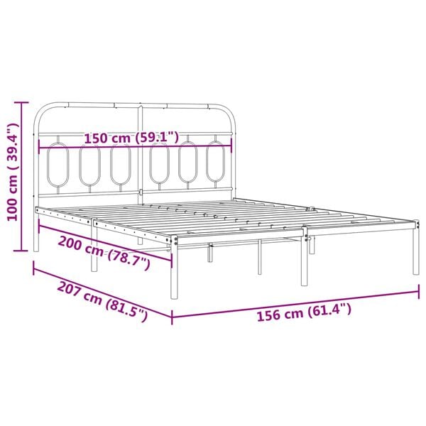 vidaXL Metal Bed Frame without Mattress with Headboard White 150x200cm