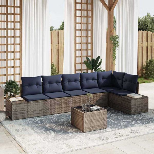vidaXL Garden Sofa Set with Cushion 7 pcs Grey Poly rattan