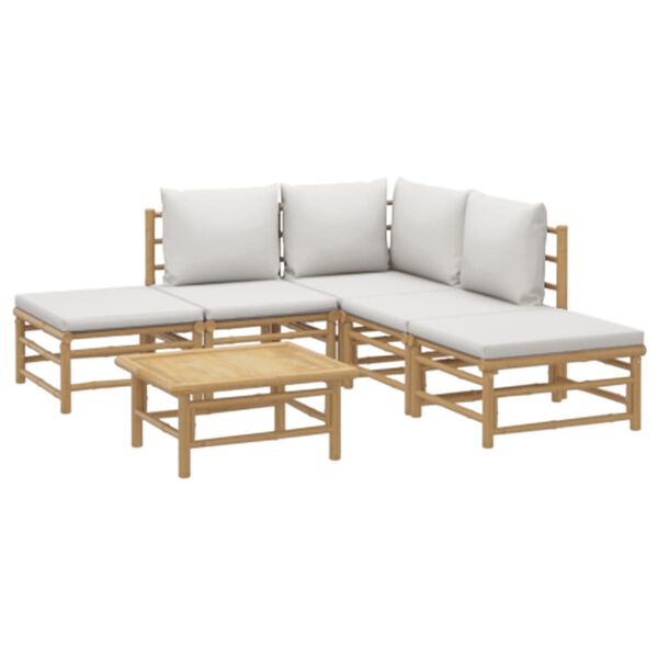 vidaXL 6 Piece Garden Lounge Set with Light Grey Cushions Bamboo