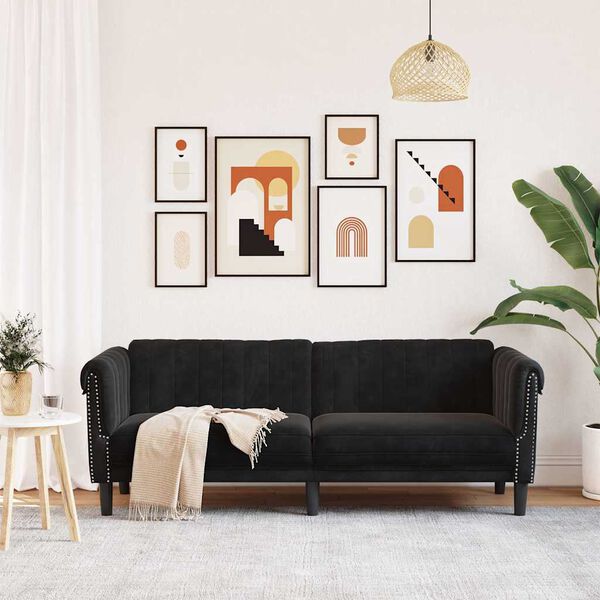 vidaXL Sofa 3-Seater Black Velvet