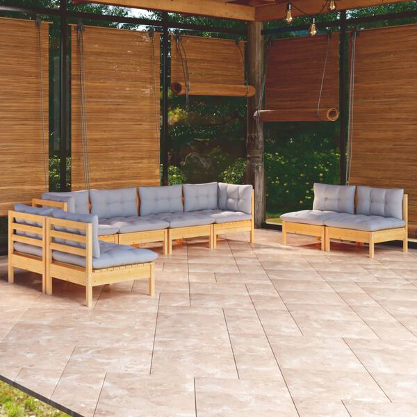 vidaXL 8 Piece Garden Lounge Set with Grey Cushions Solid Pinewood