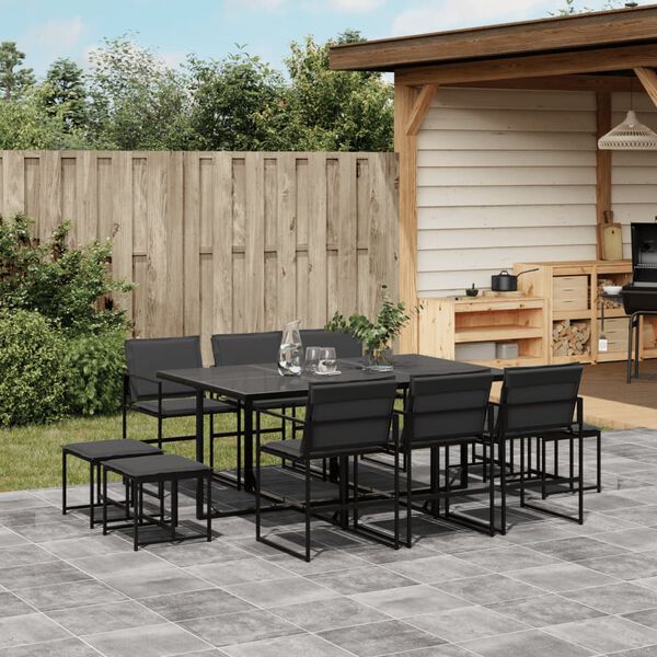 vidaXL 11 Piece Garden Dining Set with Cushions Black Textilene