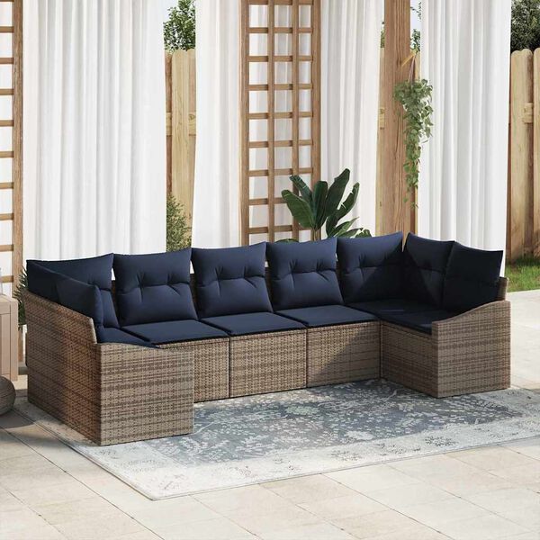 vidaXL Sofa Set with Cushion 7 pcs Grey Poly Rattan