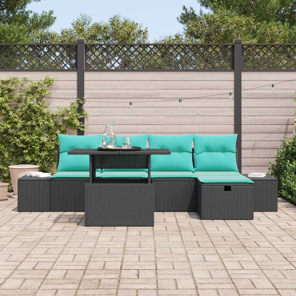vidaXL 6 Piece Garden Sofa Set with Cushions Black Poly Rattan
