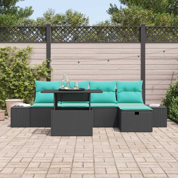 vidaXL 6 Piece Garden Sofa Set with Cushions Black Poly Rattan