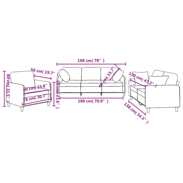 vidaXL 3 Piece Sofa Set with Pillows Dark Grey Fabric