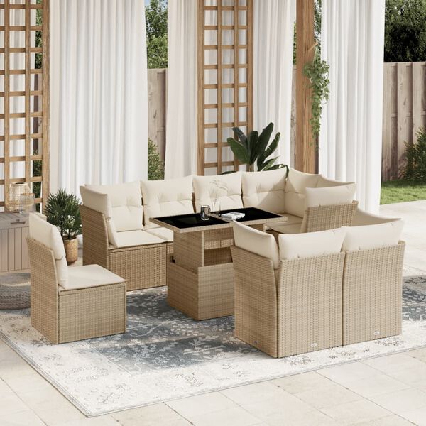 vidaXL 9 Piece Garden Sofa Set with Cushions Beige Poly Rattan