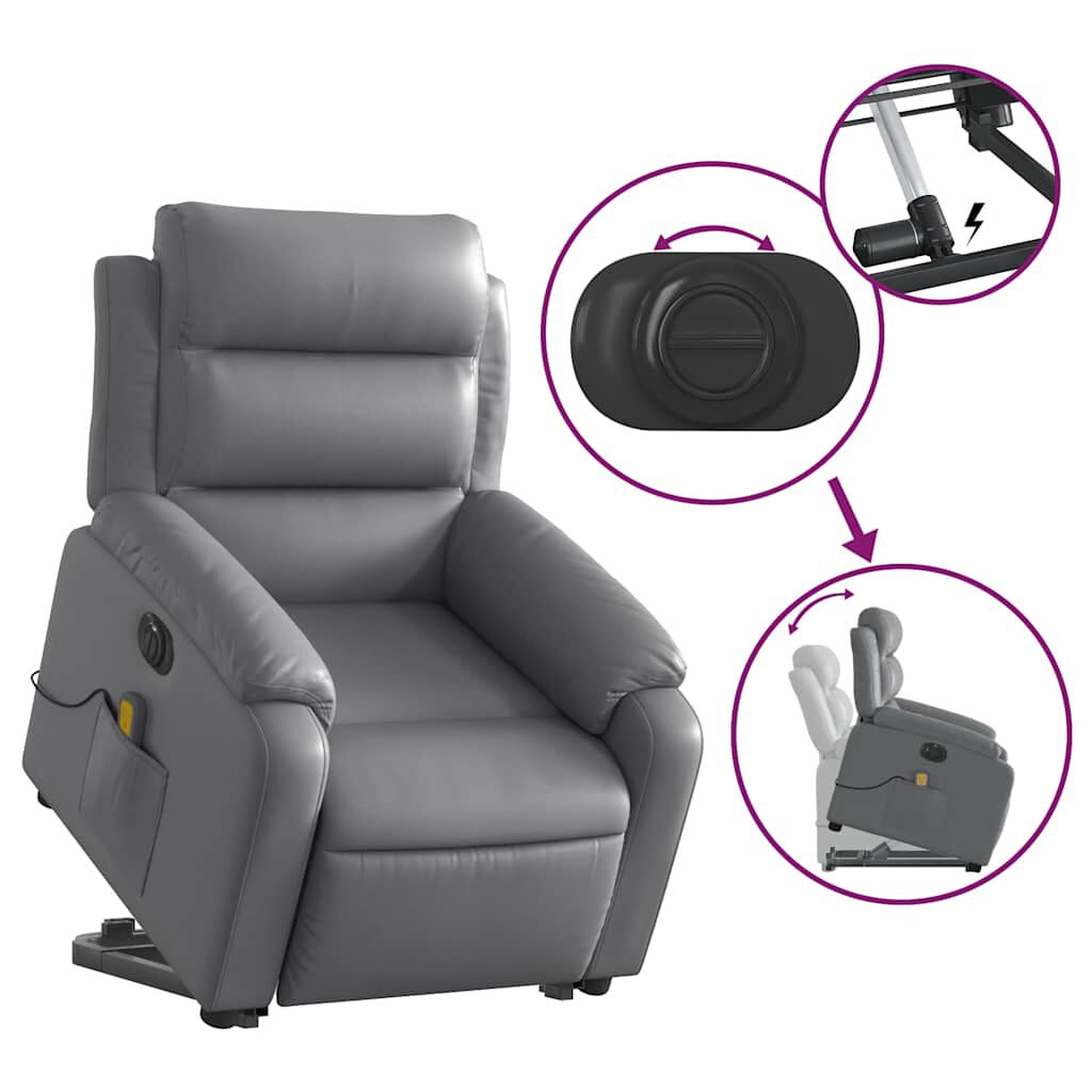 vidaXL Electric Stand up Massage Recliner Chair Grey Faux Leather