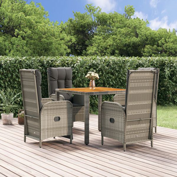 vidaXL 5 Piece Garden Dining Set with Cushions Grey Poly Rattan