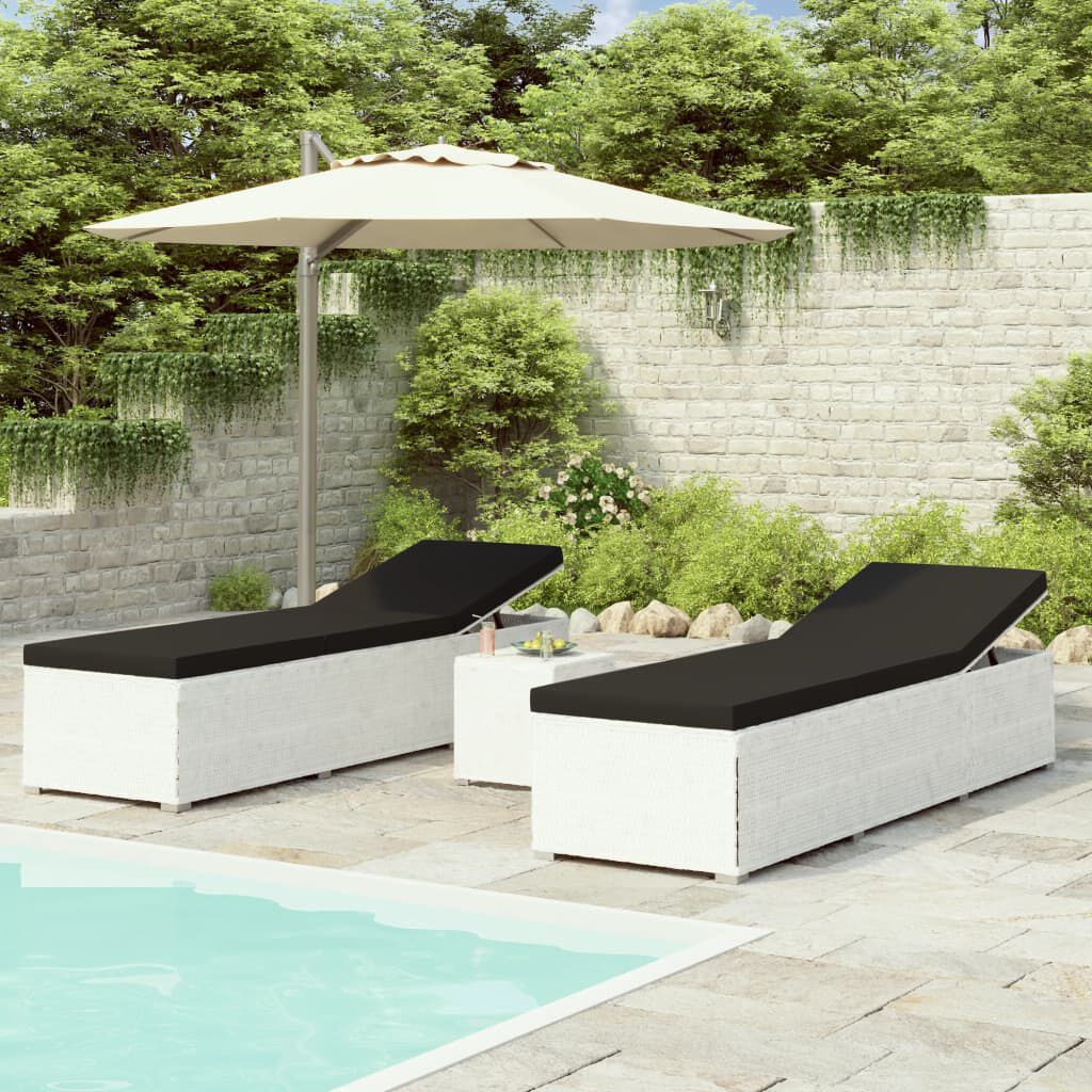 vidaXL 3 Piece Garden Sun Loungers with Tea Table Poly Rattan White